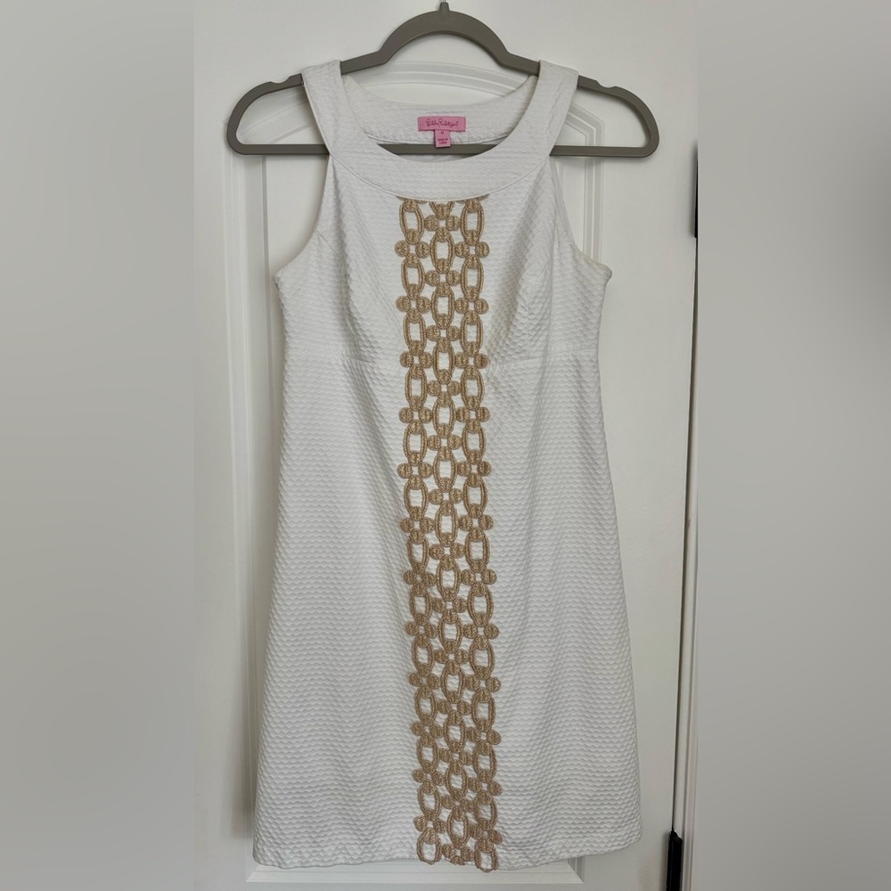 Lilly Pulitzer Tan and White Scoop Neck Sheath Dress